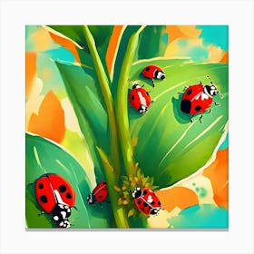 Ladybugs On A Plant Canvas Print