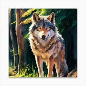 Akvarel Obraz Majesttn Vlk V Lese Se Dv (1) Canvas Print