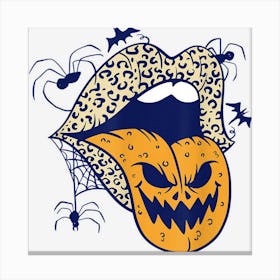 Halloween Leopard Lips Shirt Funny Pumpkin Lips Tongue Canvas Print