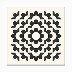 Midcentury Modern Abstract Geometric Flower Pattern Floral in black and beige 1 Canvas Print