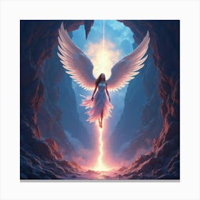 Angelic Warrior Descending Into A Glowing, Colorful Abyss 1 Canvas Print