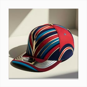 A Stunning, Intricately Designed Baseball Cap With Vibrant Colors And Varying Textures, Adorned With Bold, Curved Lines And Geometric Patterns, Featuring A Slightly Curved Brim And A Fitted, Rounded Crown (1) Canvas Print