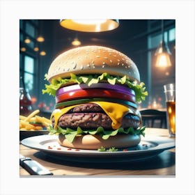 Hamburger On A Plate 108 Canvas Print