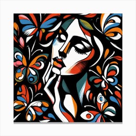 Vivid Coloured Portrait with Butterflies Abstract Canvas Print