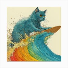Seigaiha Wave Inspired Colorful Cat Canvas Print