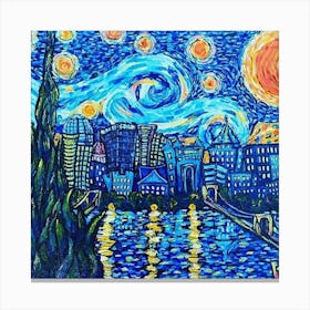 Starry Night Van Gogh Painting Art City Scape Canvas Print