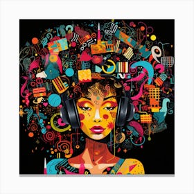 Afro Girl With Headphones 4 Canvas Print