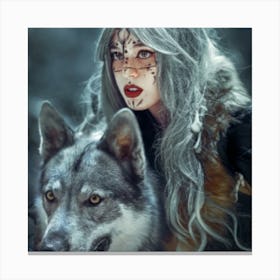 Wolf And Woman Canvas Print