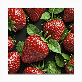 Strawberry Clusters On Black Background Canvas Print