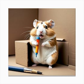 Hamster With Pencil 3 Canvas Print