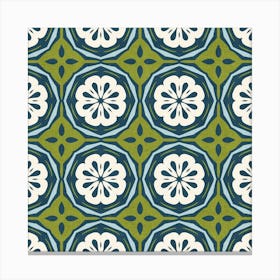 Vintage Tile Octagon Pattern In Olive And Navy Canvas Print