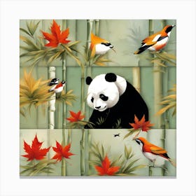 Panda Bear And Birds Canvas Print