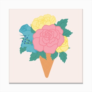 Pastel Ice Crem With Roses 2 Canvas Print