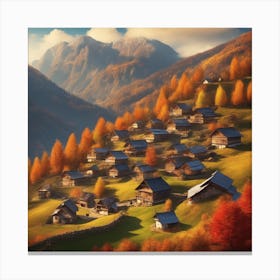 Autumn Village In The Mountains Canvas Print