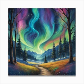 Aurora Borealis Starry Pathway Vibrant Landscape Art W 2 Canvas Print