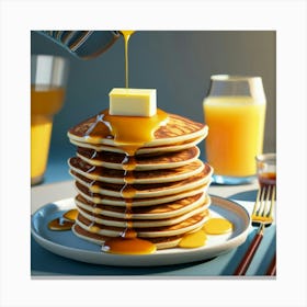 A Delicious Breakfast Of Fluffy Pancakes Canvas Print