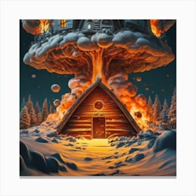 Wooden hut left behind by an atomic explosion 3 Canvas Print