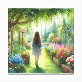 Girl In A Garden Acrylic Paint Canvas Print