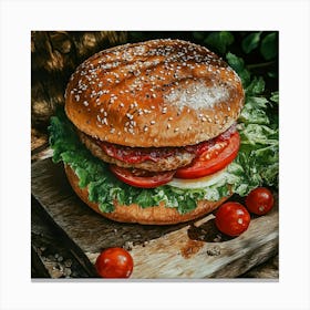 Hamburger With Tomato And Lettuce Canvas Print