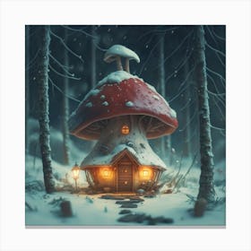 Red mushroom shaped like a hut Canvas Print