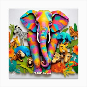 Colorful Elephant And Zoo Animals Canvas Print