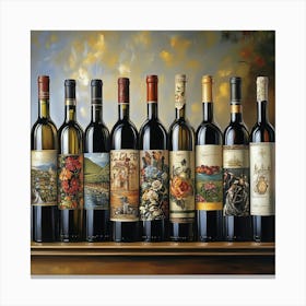 Row Of Wine Bottles Art Canvas Print