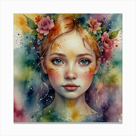 Watercolor Of A Girl With Flowers 7 Canvas Print