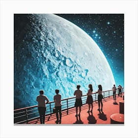 People On A Deck Looking At The Moon Canvas Print