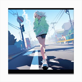 Anime Girl Walking Down The Street Canvas Print