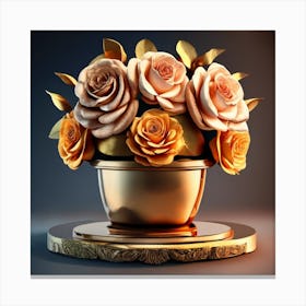 Gold Roses In A Vase Canvas Print