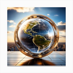 Earth Globe On A City Canvas Print