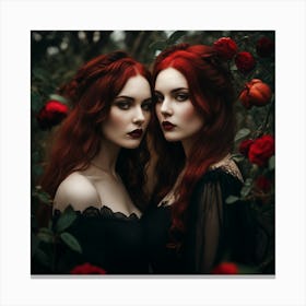 Two Red Haired Women With Roses Canvas Print