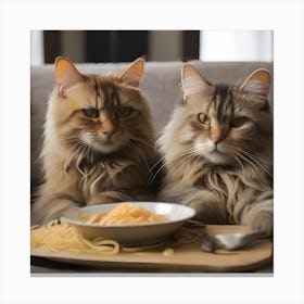 Two Cats Eating Spaghetti 1 Canvas Print