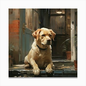 Dog Sitting On The Steps Canvas Print