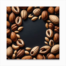 Walnuts On A Black Background Canvas Print