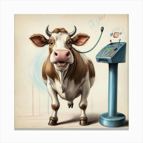 Cow With Earphones Canvas Print