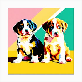 'Greater Swiss Mountain Dog Pups', This Contemporary art brings POP Art and Flat Vector Art Together, Colorful Art, Animal Art, Home Decor, Kids Room Decor, Puppy Bank - 58th Canvas Print