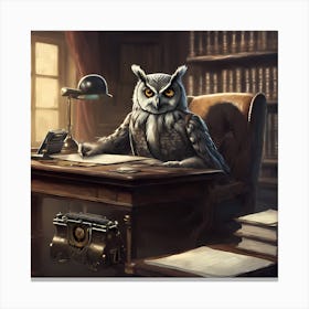 An owl dressed as a screenwriter sits at a desk Canvas Print