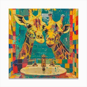 Giraffes In Bathroom 2 Canvas Print