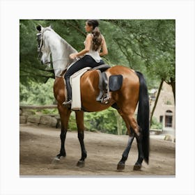 Woman Riding A Horse Canvas Print