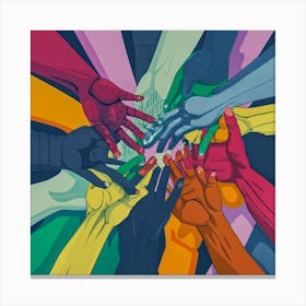 Unity Of Human hands Rainbow style Canvas Print