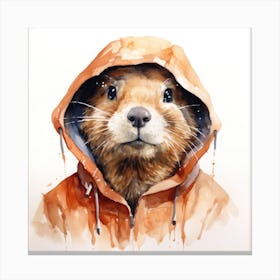 Watercolour Cartoon Prairie Dog In A Hoodie Canvas Print