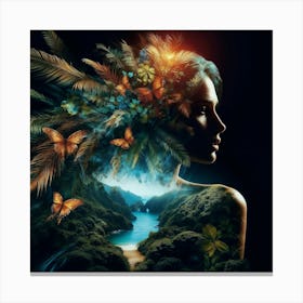 Double Exposure Beautiful Woman In The Tropical Beach Canvas Print