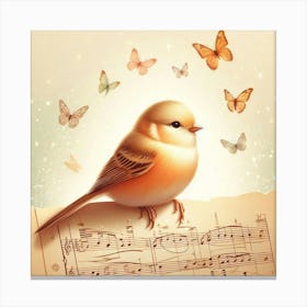 Bird On Music Sheet 1 Canvas Print