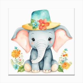 Floral Baby Elephant Nursery Illustration (2) Canvas Print