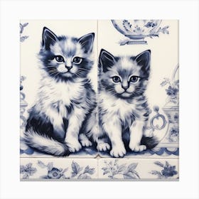 Kittens Cats Delft Tile Illustration 7 Canvas Print