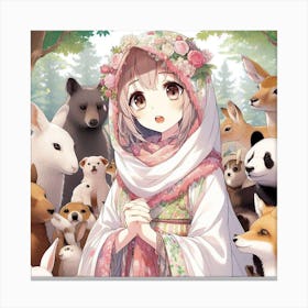 Anime Girl With Animals Canvas Print