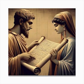 Reading a papyrus scroll 3 Canvas Print