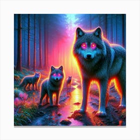 Mystical Forest Wolves Seeking Mushrooms and Crystals 2 Canvas Print