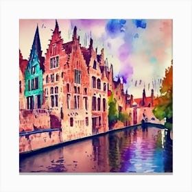 Watercolor Of Bruges 1 Canvas Print